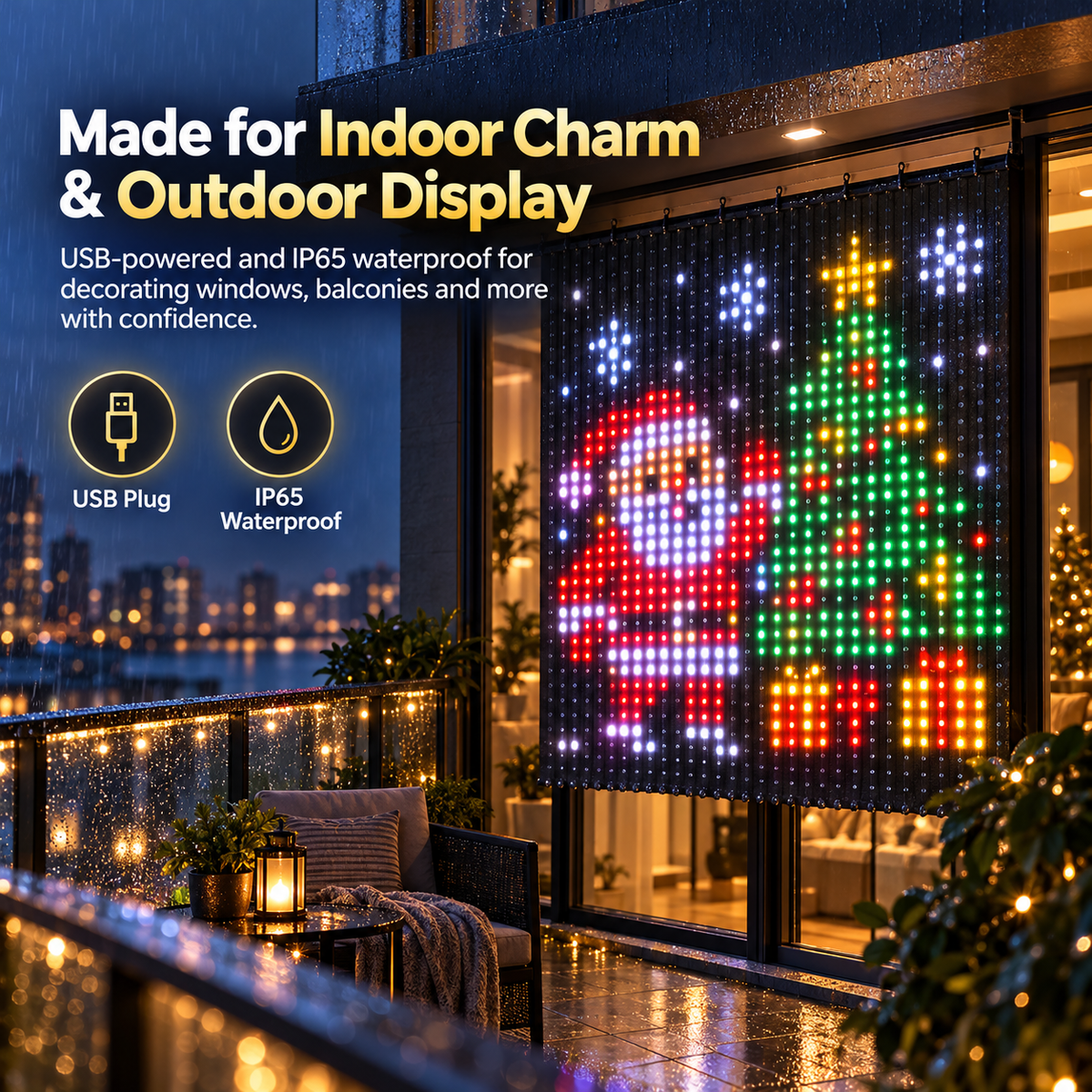 🎄📱Smart LED Curtain Lights – Upload Your Own Pictures & Animations ✨
